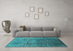 Machine Washable Oriental Turquoise Industrial Area Rugs in a Living Room,, wshurb1387turq