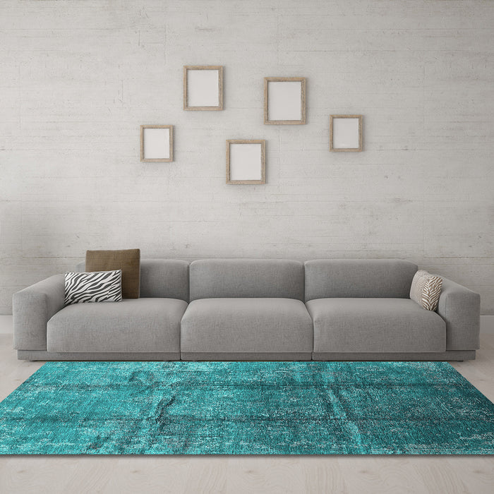 Machine Washable Oriental Turquoise Industrial Area Rugs in a Living Room,, wshurb1387turq