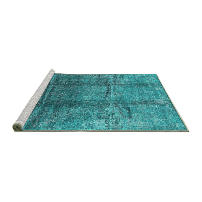 Sideview of Machine Washable Oriental Turquoise Industrial Area Rugs, wshurb1387turq