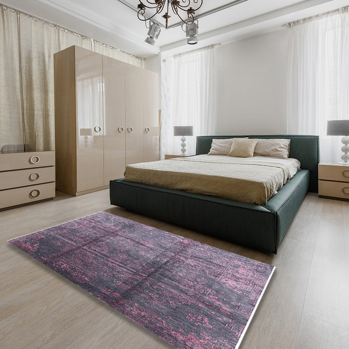 Machine Washable Industrial Modern Viola Purple Rug in a Bedroom, wshurb1387