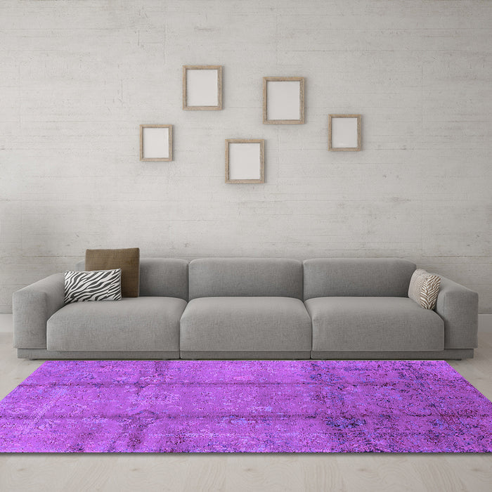 Machine Washable Oriental Purple Industrial Area Rugs in a Living Room, wshurb1388pur