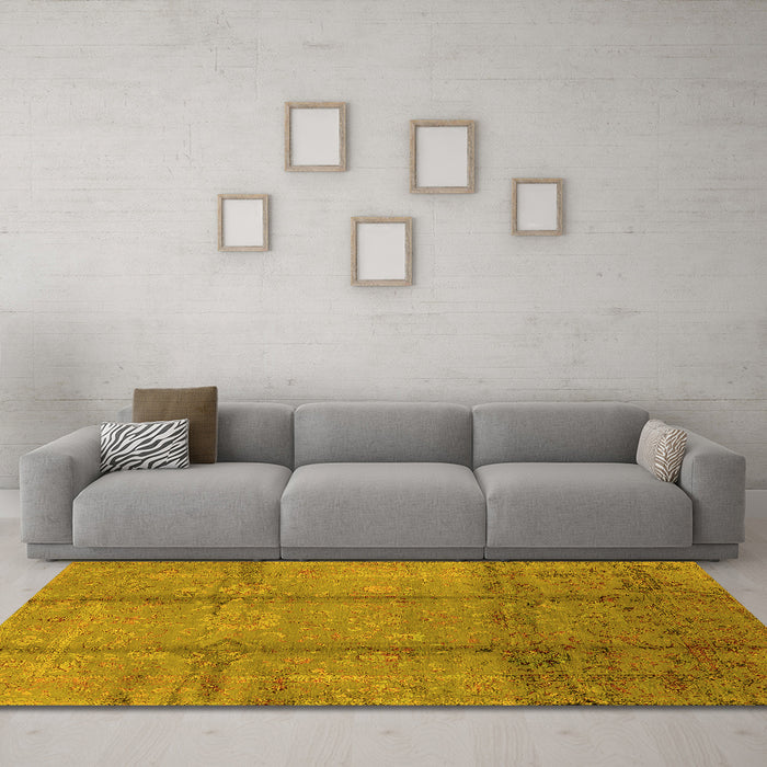 Machine Washable Oriental Yellow Industrial Rug in a Living Room, wshurb1388yw