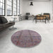 Round Mid-Century Modern Mauve Taupe Purple Oriental Rug in a Office, urb1388