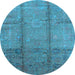 Round Oriental Light Blue Industrial Rug, urb1388lblu