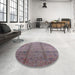 Round Machine Washable Industrial Modern Mauve Taupe Purple Rug in a Office, wshurb1388