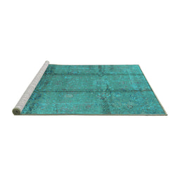 Sideview of Machine Washable Oriental Turquoise Industrial Area Rugs, wshurb1388turq