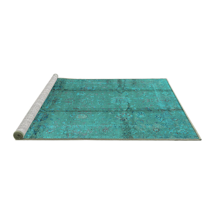 Sideview of Machine Washable Oriental Turquoise Industrial Area Rugs, wshurb1388turq