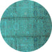 Round Oriental Turquoise Industrial Rug, urb1388turq