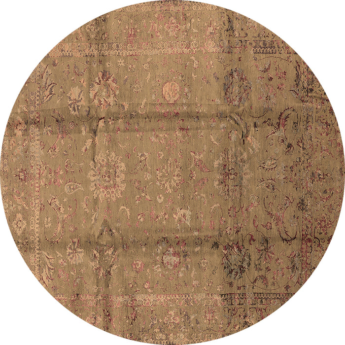 Round Machine Washable Oriental Brown Industrial Rug, wshurb1388brn