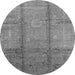 Round Machine Washable Oriental Gray Industrial Rug, wshurb1388gry