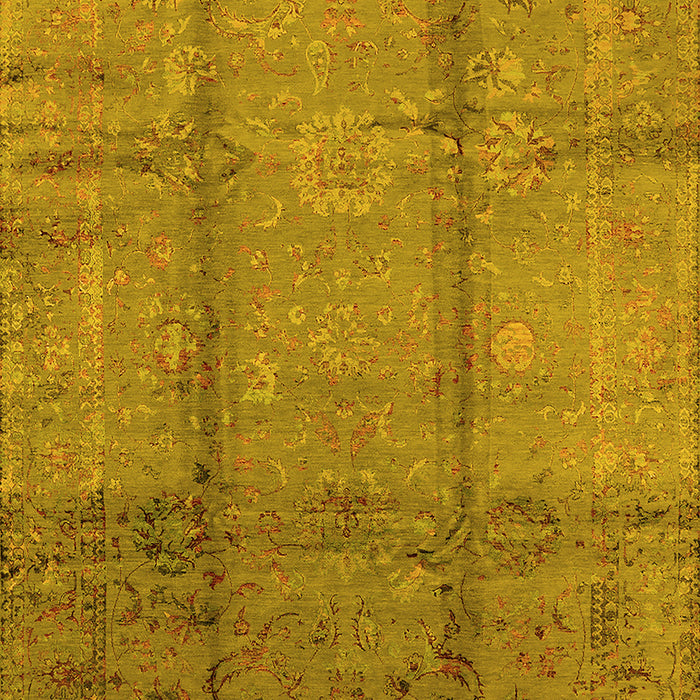 Machine Washable Oriental Yellow Industrial Rug, wshurb1388yw