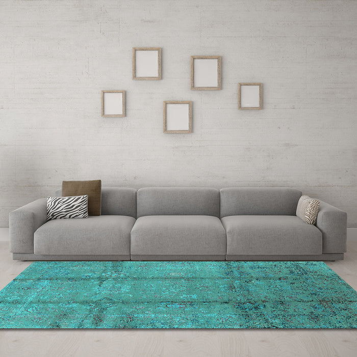 Machine Washable Oriental Turquoise Industrial Area Rugs in a Living Room,, wshurb1388turq