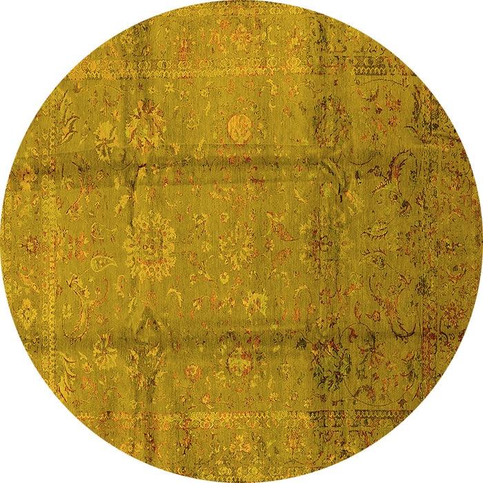 Round Machine Washable Oriental Yellow Industrial Rug, wshurb1388yw