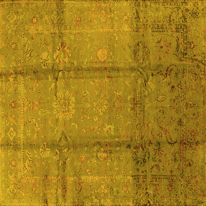 Square Machine Washable Oriental Yellow Industrial Rug, wshurb1388yw