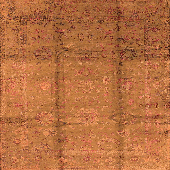 Square Machine Washable Oriental Orange Industrial Area Rugs, wshurb1388org