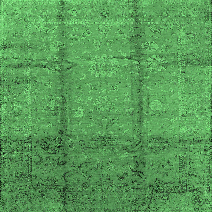 Square Machine Washable Oriental Emerald Green Industrial Area Rugs, wshurb1388emgrn