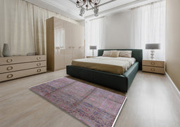 Mid-Century Modern Mauve Taupe Purple Oriental Rug in a Bedroom, urb1388