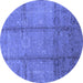 Round Machine Washable Oriental Blue Industrial Rug, wshurb1388blu