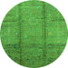 Round Machine Washable Oriental Green Industrial Area Rugs, wshurb1388grn