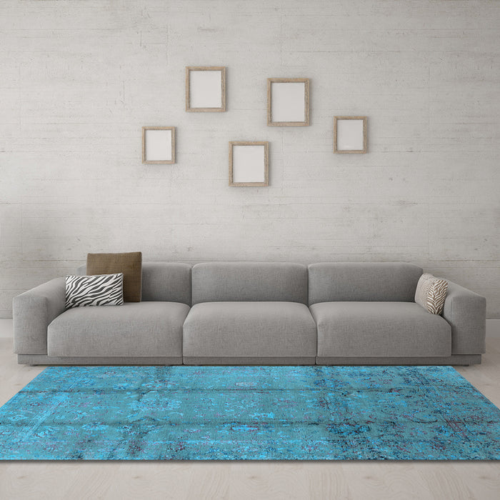 Machine Washable Oriental Light Blue Industrial Rug in a Living Room, wshurb1388lblu