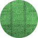 Round Oriental Emerald Green Industrial Rug, urb1388emgrn