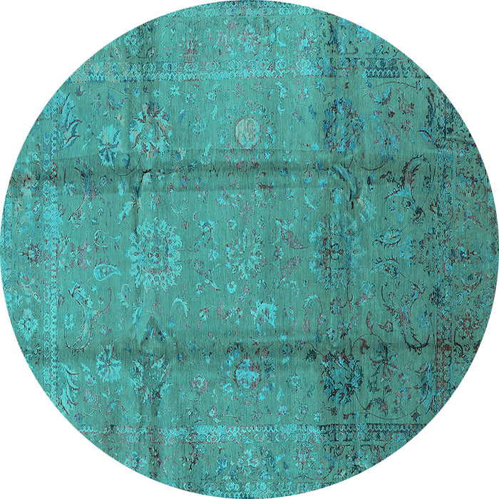 Round Machine Washable Oriental Turquoise Industrial Area Rugs, wshurb1388turq