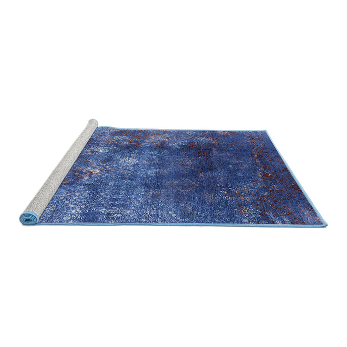 Sideview of Machine Washable Industrial Modern Blue Rug, wshurb1389