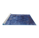 Sideview of Machine Washable Industrial Modern Blue Rug, wshurb1389