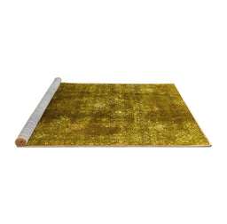 Sideview of Machine Washable Persian Yellow Bohemian Rug, wshurb1389yw