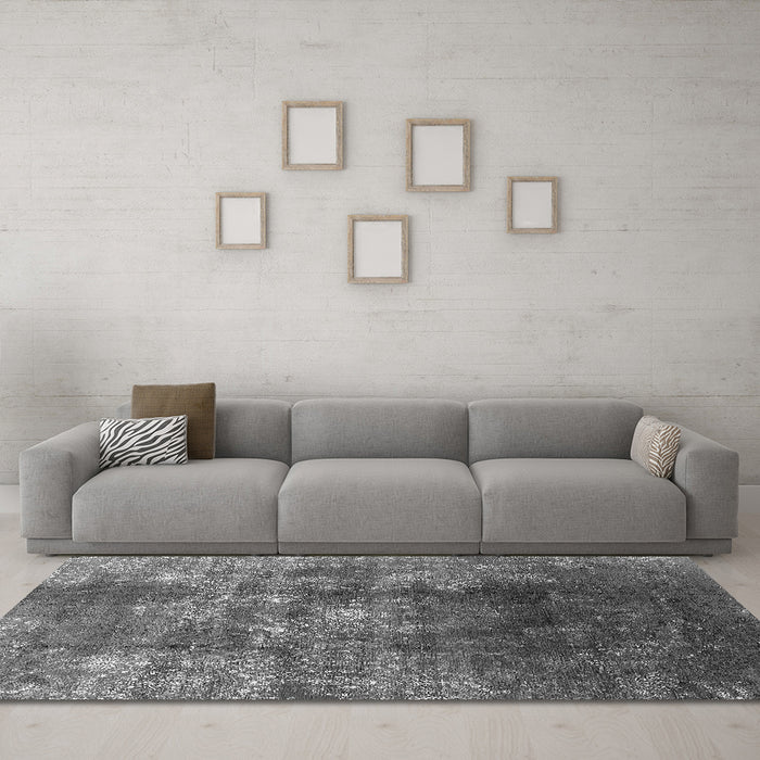 Machine Washable Persian Gray Bohemian Rug in a Living Room,, wshurb1389gry