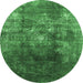 Round Machine Washable Persian Emerald Green Bohemian Area Rugs, wshurb1389emgrn