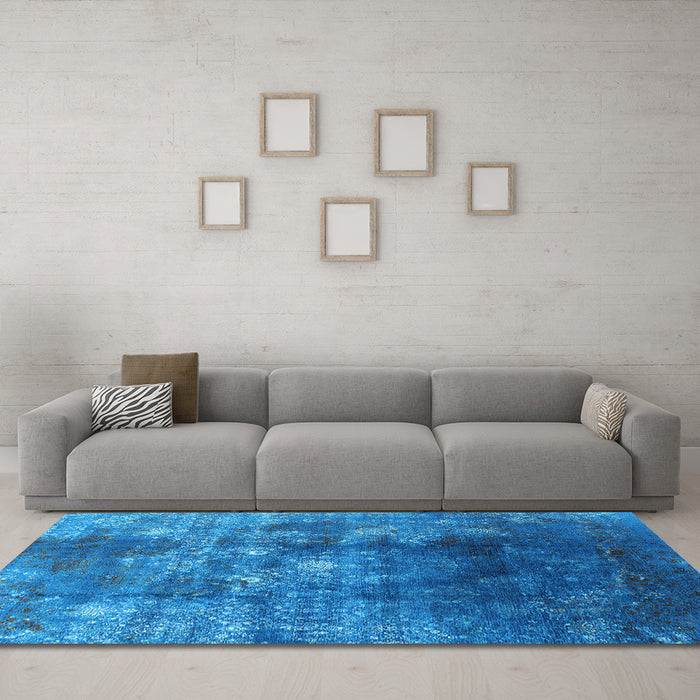 Machine Washable Persian Light Blue Bohemian Rug in a Living Room, wshurb1389lblu