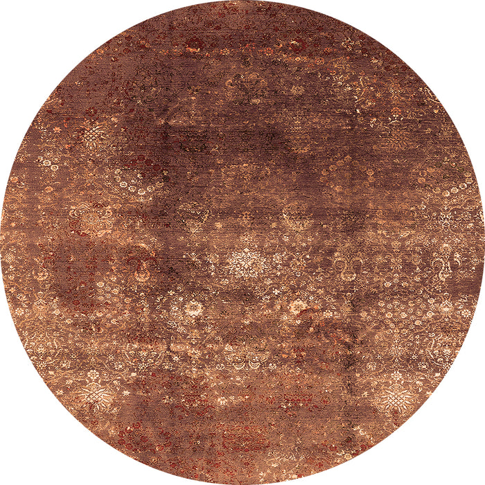 Round Machine Washable Persian Orange Bohemian Area Rugs, wshurb1389org