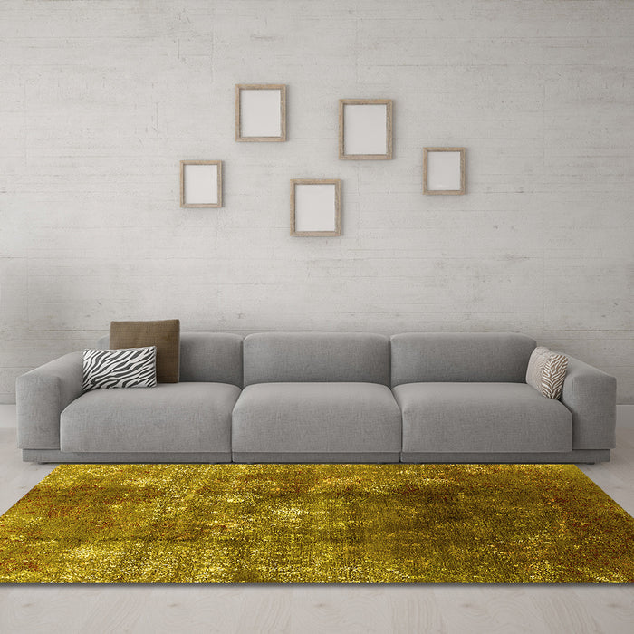 Machine Washable Persian Yellow Bohemian Rug in a Living Room, wshurb1389yw