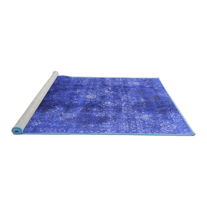 Sideview of Machine Washable Persian Blue Bohemian Rug, wshurb1389blu