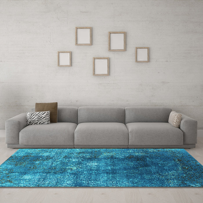 Machine Washable Persian Turquoise Bohemian Area Rugs in a Living Room,, wshurb1389turq