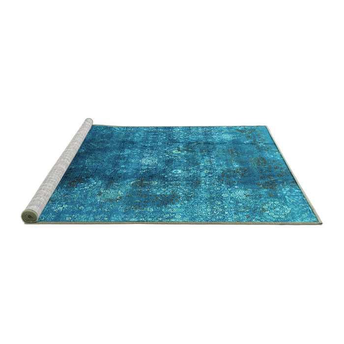 Sideview of Machine Washable Persian Turquoise Bohemian Area Rugs, wshurb1389turq