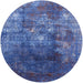 Round Machine Washable Industrial Modern Blue Rug, wshurb1389