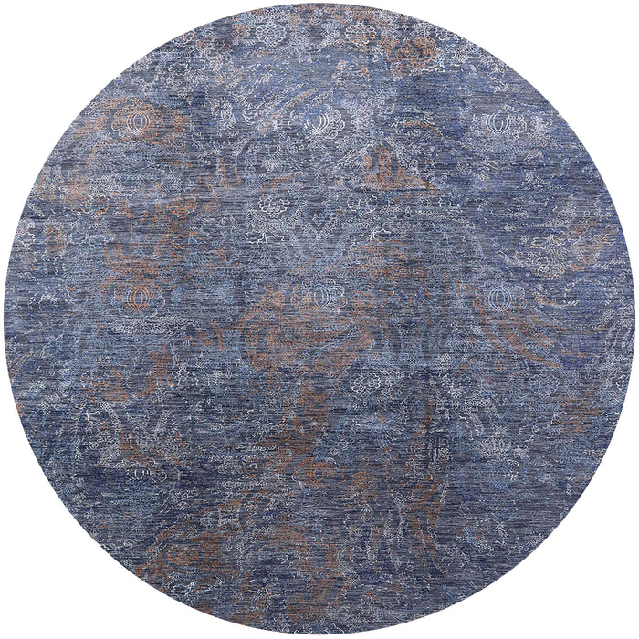 Round Machine Washable Industrial Modern Purple Navy Blue Rug, wshurb1390