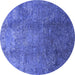 Round Machine Washable Oriental Blue Industrial Rug, wshurb1390blu