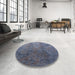 Round Mid-Century Modern Purple Navy Blue Oriental Rug in a Office, urb1390