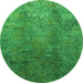 Round Machine Washable Oriental Green Industrial Area Rugs, wshurb1390grn