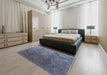 Mid-Century Modern Purple Navy Blue Oriental Rug in a Bedroom, urb1390