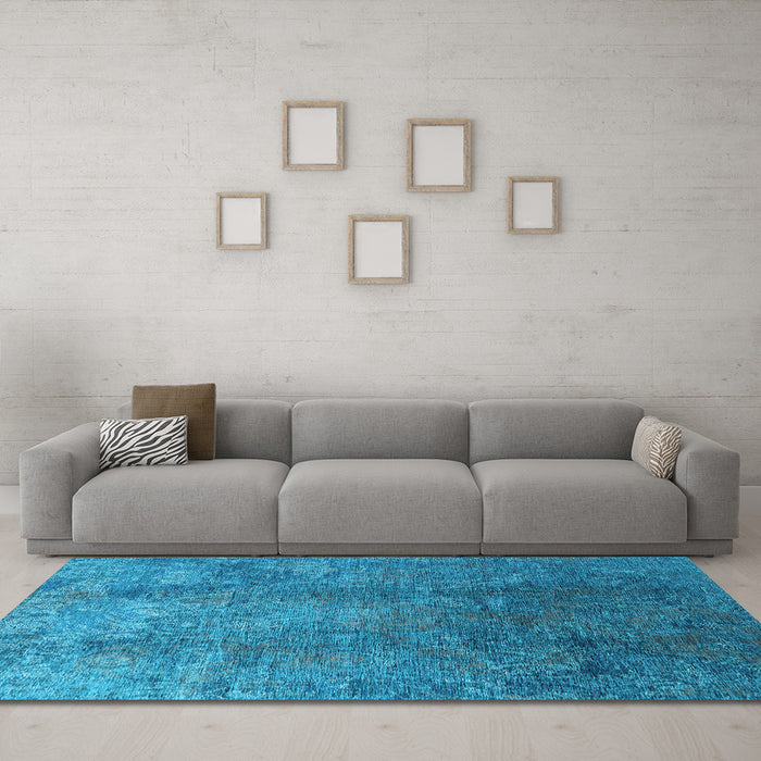 Machine Washable Oriental Light Blue Industrial Rug in a Living Room, wshurb1390lblu