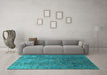 Machine Washable Oriental Turquoise Industrial Area Rugs in a Living Room,, wshurb1390turq