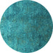 Round Machine Washable Oriental Turquoise Industrial Area Rugs, wshurb1390turq