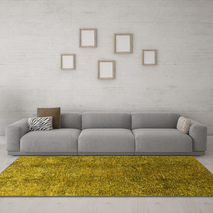 Machine Washable Oriental Yellow Industrial Rug in a Living Room, wshurb1390yw