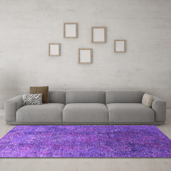 Machine Washable Oriental Purple Industrial Area Rugs in a Living Room, wshurb1390pur