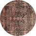 Round Oriental Brown Industrial Rug, urb1391brn