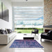 Square Mid-Century Modern Blue Oriental Rug in a Living Room, urb1391